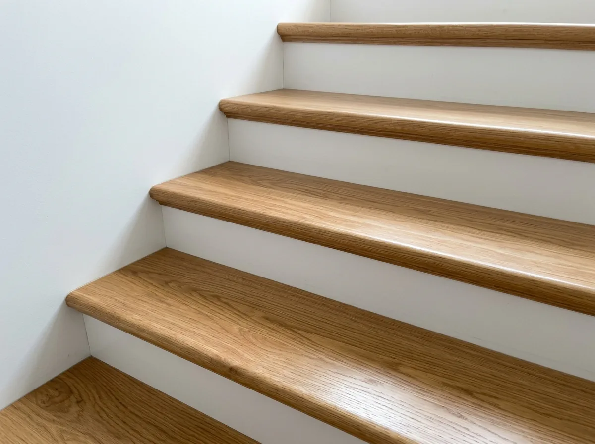 Oak stair treads with an even fresh satin coat and no bare wear marks at the nosings